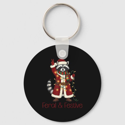 Feral And Festive Raccoon Funny Christmas  Sleutelhanger (Voorkant)