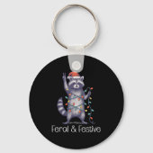 Feral And Festive Raccoon, Funny Christmas  Sleutelhanger (Voorkant)