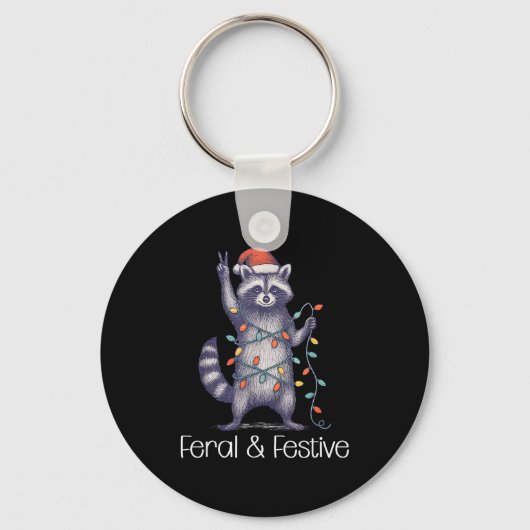 Feral And Festive Raccoon, Funny Christmas  Sleutelhanger (Voorkant)