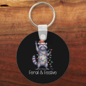 Feral And Festive Raccoon, Funny Christmas  Sleutelhanger (Voorkant)