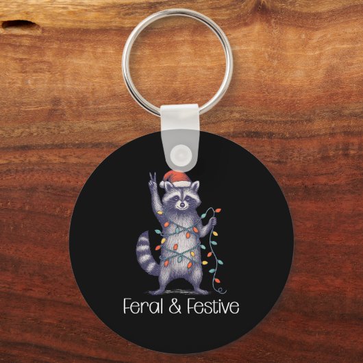 Feral And Festive Raccoon, Funny Christmas  Sleutelhanger (Voorkant)