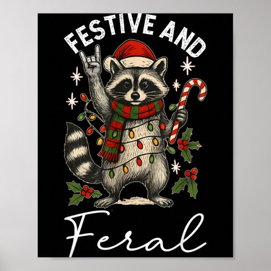 Feral And Festive Raccoon Santa Hat Christmas Ligh Poster (Voorkant)