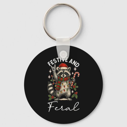 Feral And Festive Raccoon Santa Hat Christmas Ligh Sleutelhanger (Voorkant)