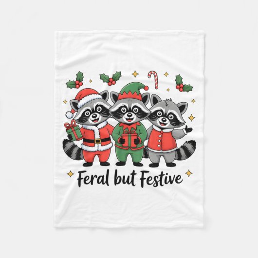 Feral But Festive Funny Christmas Cute Raccoon Elf Fleece Deken (Voorkant)