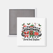 Feral But Festive Funny Christmas Cute Raccoon Elf Magneet (Voorkant / Achterkant)