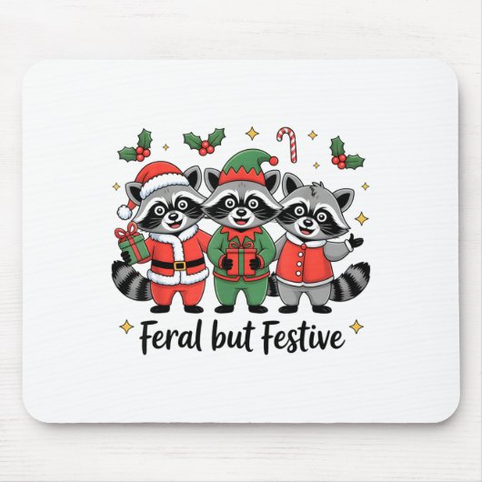 Feral But Festive Funny Christmas Cute Raccoon Elf Muismat (Voorkant)