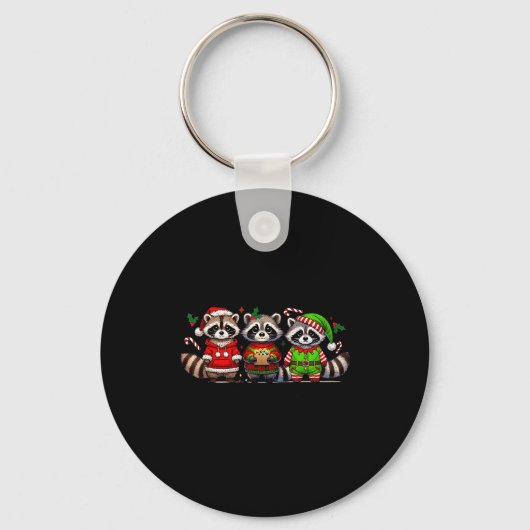 Feral But Festive Funny Christmas Cute Raccoon Elf Sleutelhanger (Voorkant)