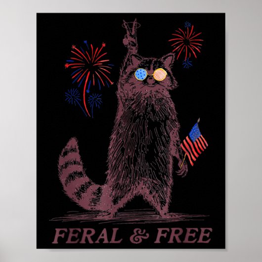 Feral & Camp; Gratis Grappig Patriottisch Racoon e Poster (Voorkant)