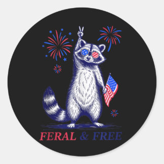 Feral & Camp; Gratis Grappig Patriottisch Racoon e Ronde Sticker