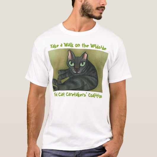 Feral Cat T-Shirt - Light Green Lettering (Voorkant)