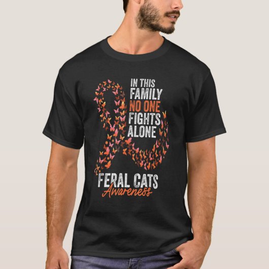 Feral Cats Awareness Month Butterflies Oranje Ribb T-shirt (Voorkant)