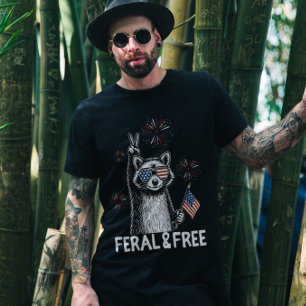 Feral en Free Raccoon Amerikaanse Onafhankelijkhei T-shirt