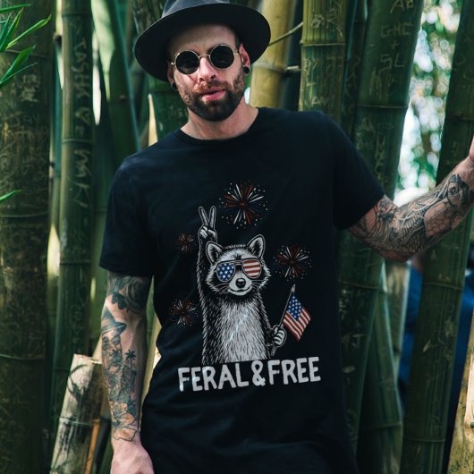 Feral en Free Raccoon Amerikaanse Onafhankelijkhei T-shirt