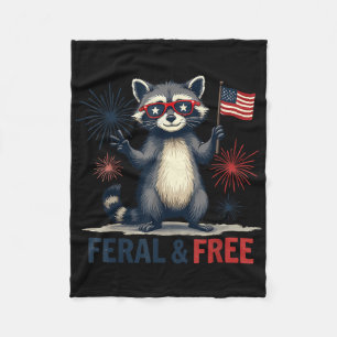 Feral en Free Raccoon Patriotic 4th of July Feral Fleece Deken