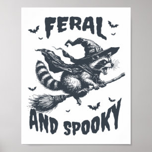 Feral en Spooky Wasbeer Hekserij Pet Halloween Fun Poster