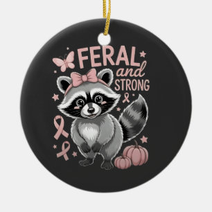 Feral en sterke borstkanker bewustzijn wasbeer keramisch ornament