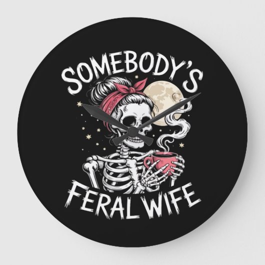 Feral Funny Coffee Lovers Drink schedel grap Grote Klok (Voorkant)