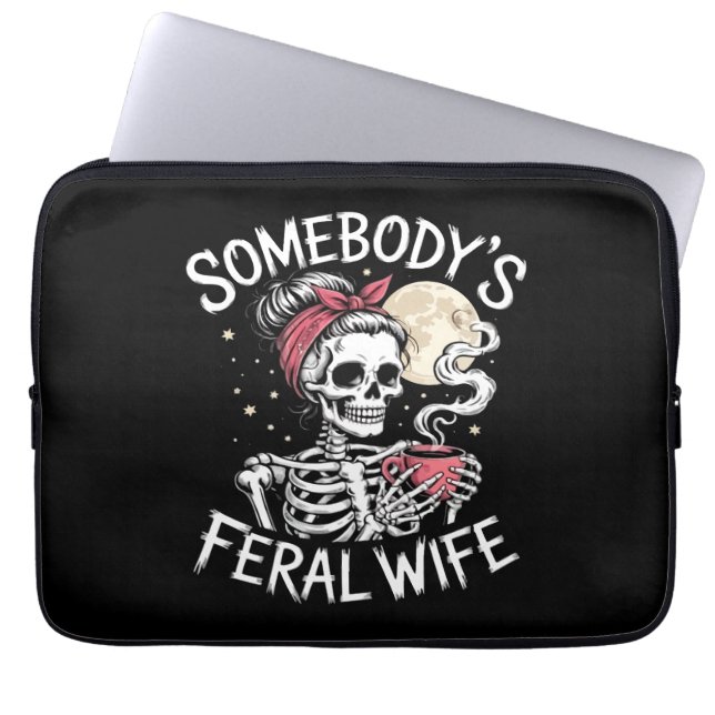 Feral Funny Coffee Lovers Drink schedel grap Laptop Sleeve (Voorkant)