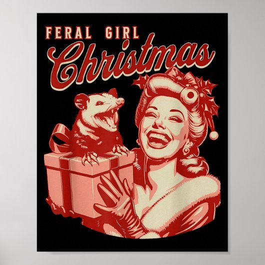Feral Girl Christmas Funny Ossum Ssum Merry Xmas W Poster (Voorkant)