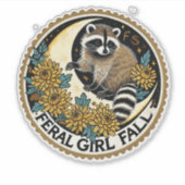 Feral Girl Herfst Raccoon Sticker (Voorkant)
