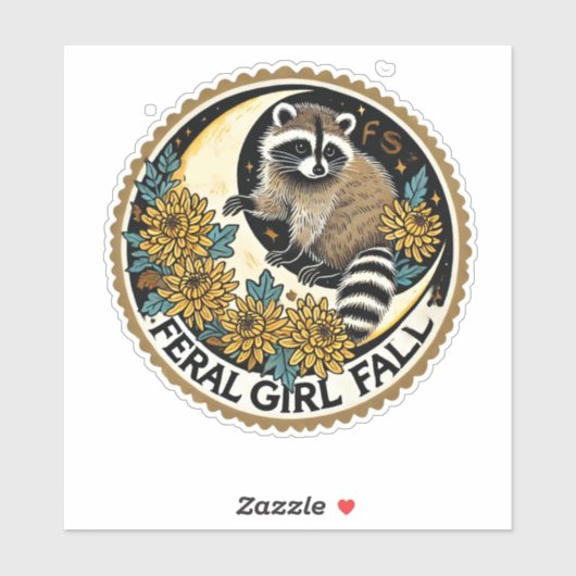 Feral Girl Herfst Raccoon Sticker (Vel)