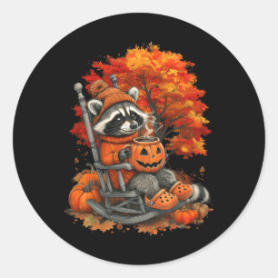 Feral Girl Herfst Wasbeer Halloween Pompoen Wasbee Ronde Sticker