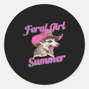 Feral Girl Summer Retro Possum Grappige meme Ronde Sticker