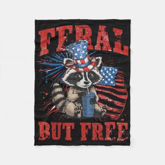 Feral maar gratis grappig 4 juli wasbeer onafhanke fleece deken (Voorkant)