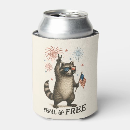 Feral maar gratis vuurwerk Feral Raccoon 4 juli Blikjeskoeler (Blikje Voorkant)