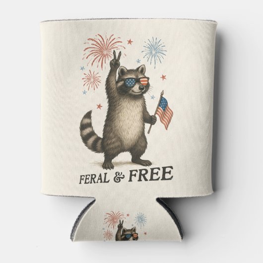 Feral maar gratis vuurwerk Feral Raccoon 4 juli Blikjeskoeler (Voorkant)