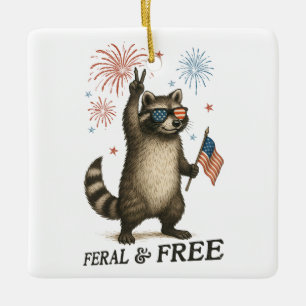 Feral maar gratis vuurwerk Feral Raccoon 4 juli Keramisch Ornament