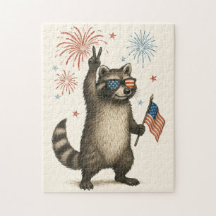 Feral maar gratis vuurwerk Feral Raccoon 4 juli Legpuzzel