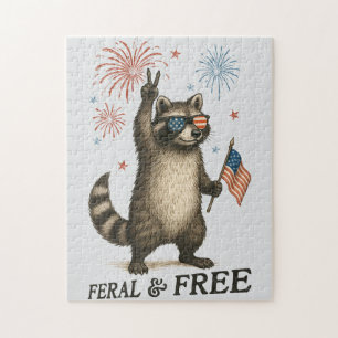 Feral maar gratis vuurwerk Feral Raccoon 4 juli Legpuzzel