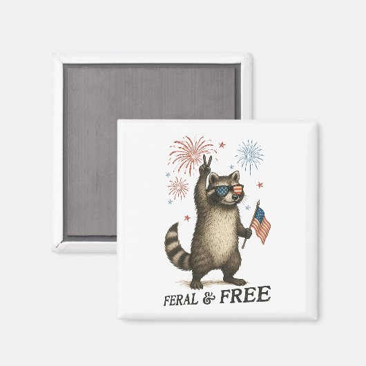 Feral maar gratis vuurwerk Feral Raccoon 4 juli Magneet (Voorkant / Achterkant)