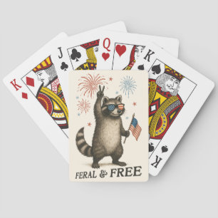 Feral maar gratis vuurwerk Feral Raccoon 4 juli Pokerkaarten