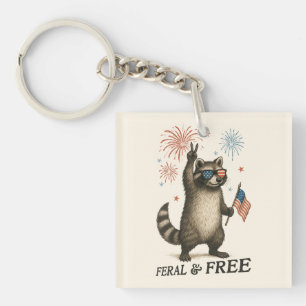Feral maar gratis vuurwerk Feral Raccoon 4 juli Sleutelhanger