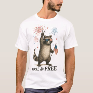 Feral maar gratis vuurwerk Feral Raccoon 4 juli T-shirt