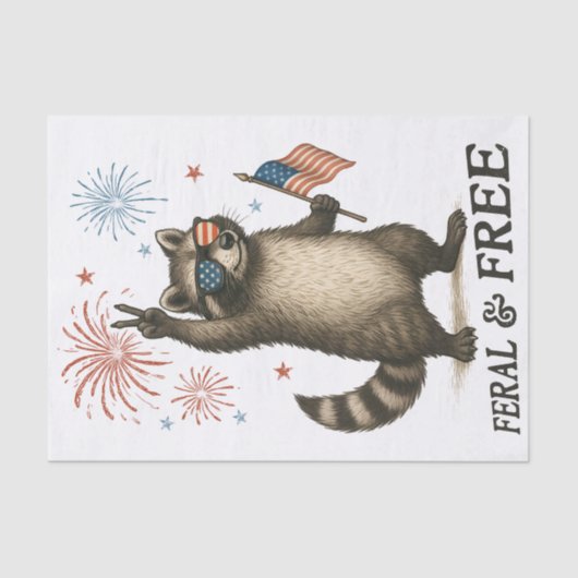 Feral maar gratis vuurwerk Feral Raccoon 4 juli Tissuepapier (Voorkant)