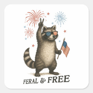 Feral maar gratis vuurwerk Feral Raccoon 4 juli Vierkante Sticker