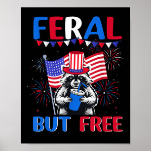 Feral maar gratis wasbeer 4 juli Amerikaanse vlag Poster