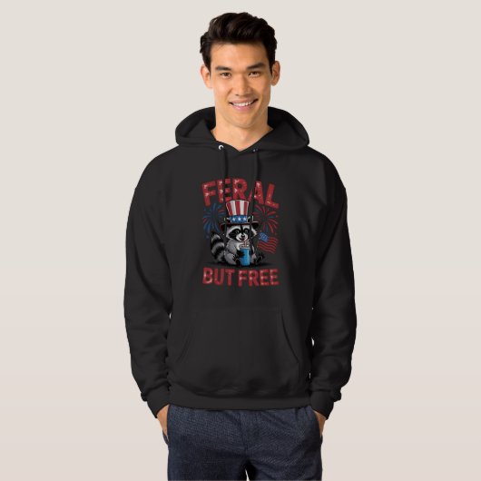 Feral maar gratis wasbeer patriottisch ontwerp hoodie (Voorkant volledig)