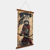 Feral Raccoon Samurai Warrior - Japanse Inktstijl Hangend Wandkleed (Gebogen)