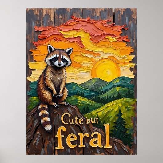 Feral Silhouette: Wasbeer tegen de ondergaande zon Poster (Voorkant)