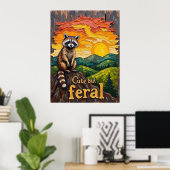 Feral Silhouette: Wasbeer tegen de ondergaande zon Poster (Thuiskantoor)