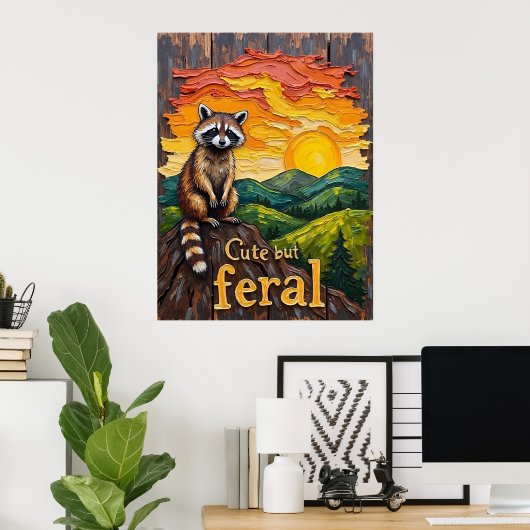 Feral Silhouette: Wasbeer tegen de ondergaande zon Poster (Thuiskantoor)