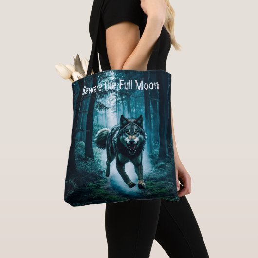 Feral Wolf Halloween Volledige Print Tote Bag (Dichtbij)
