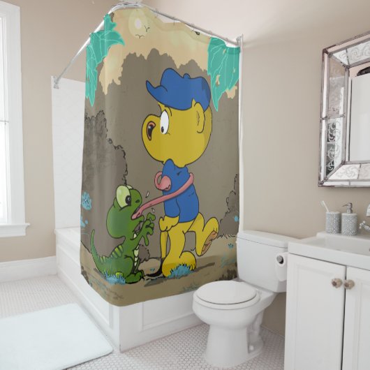 Ferald en de Baby Lizard Douchegordijn (In situ)