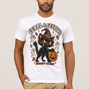 Ferall & Festive Zwarte Kat Halloween T-shirt