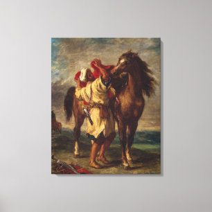 Ferdinand Delacroix Arab Saddling Zijn Horse Canvas Afdruk