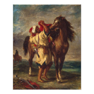 Ferdinand Delacroix Arab Saddling Zijn Horse Foto Afdruk